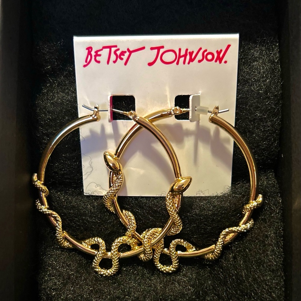 NWT Betsey Johnson Gold Snake Hoops